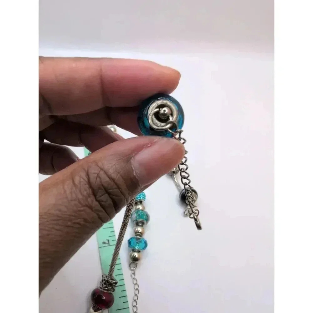 Womens Multi Color Beaded Charm Bracelets Red, Turquoise, Black, 925 Silver - Picture 3 of 5